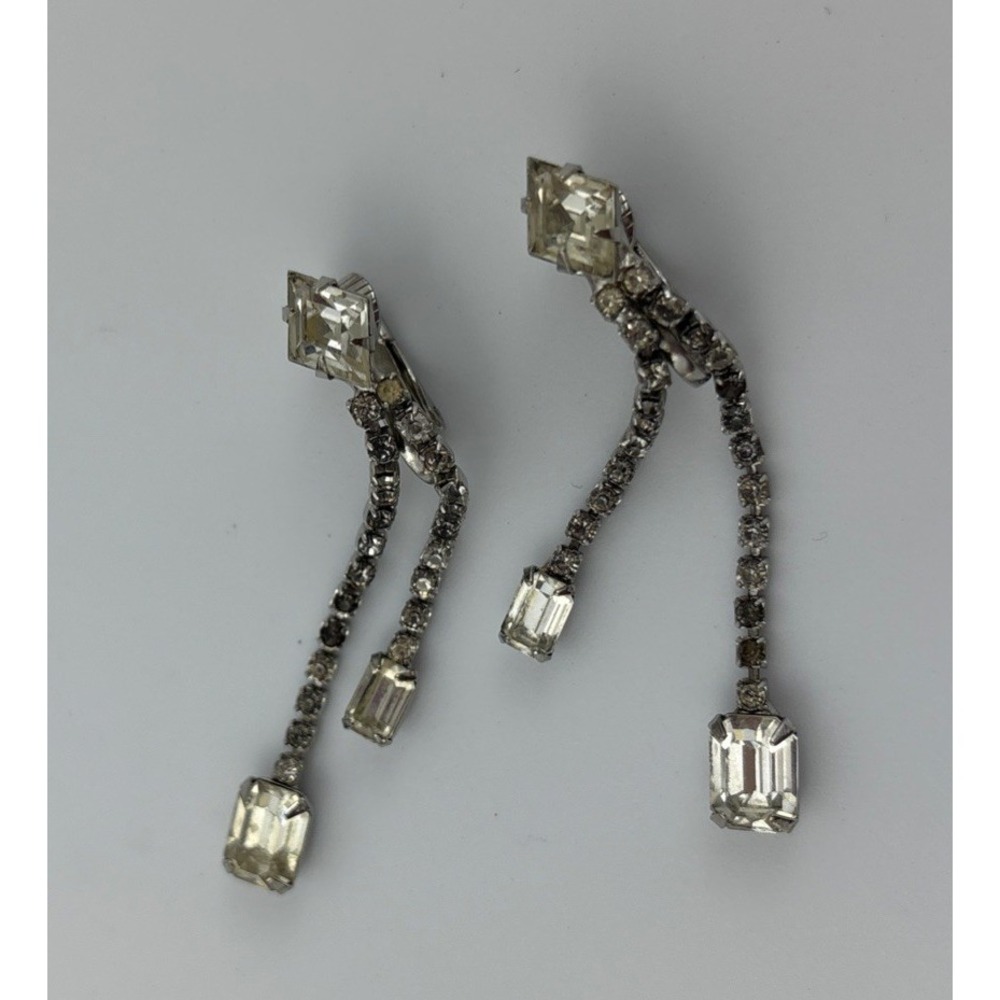 Earrings Clip 4 Sets Various Designs, Art Deco, Stone, Shell, Dangle Rhinestones - Picture 5 of 9
